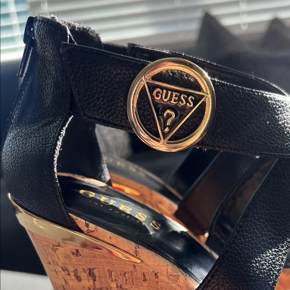 Guess Black and Tan Platform Sandals
